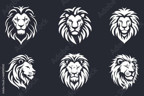 Royal king Lion Logo Set. Elegant gold Leo animal logo. Premium luxury brand identity icon. Vector illustration.