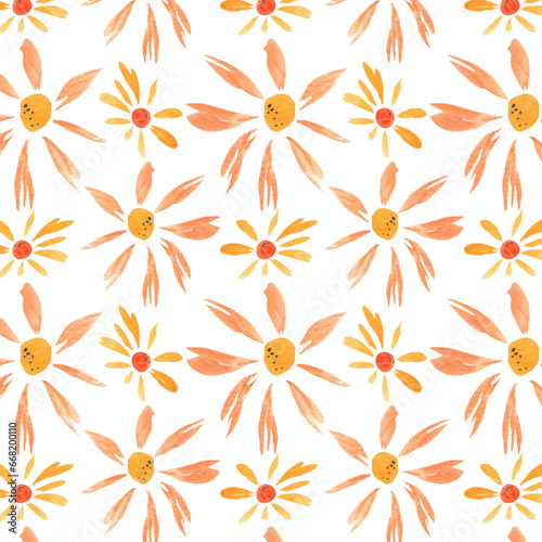 Floral pattern with orange flowers. Watercolor seamless border for floral background  textile or horizontal wallpapers. Isolated illustration of design elements.