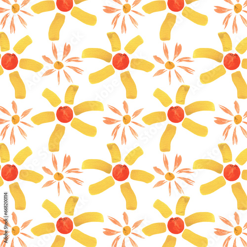 Floral pattern with orange flowers. Watercolor seamless border for floral background, textile or horizontal wallpapers. Isolated illustration of design elements.