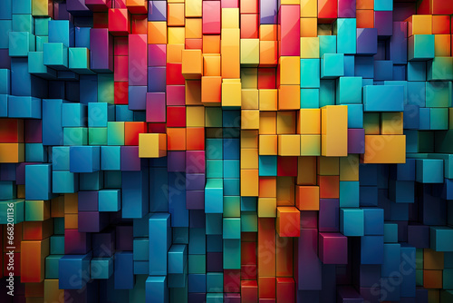 Abstract bright geometric pastel colors colored 3d gloss texture wall with squares and rectangles background.
