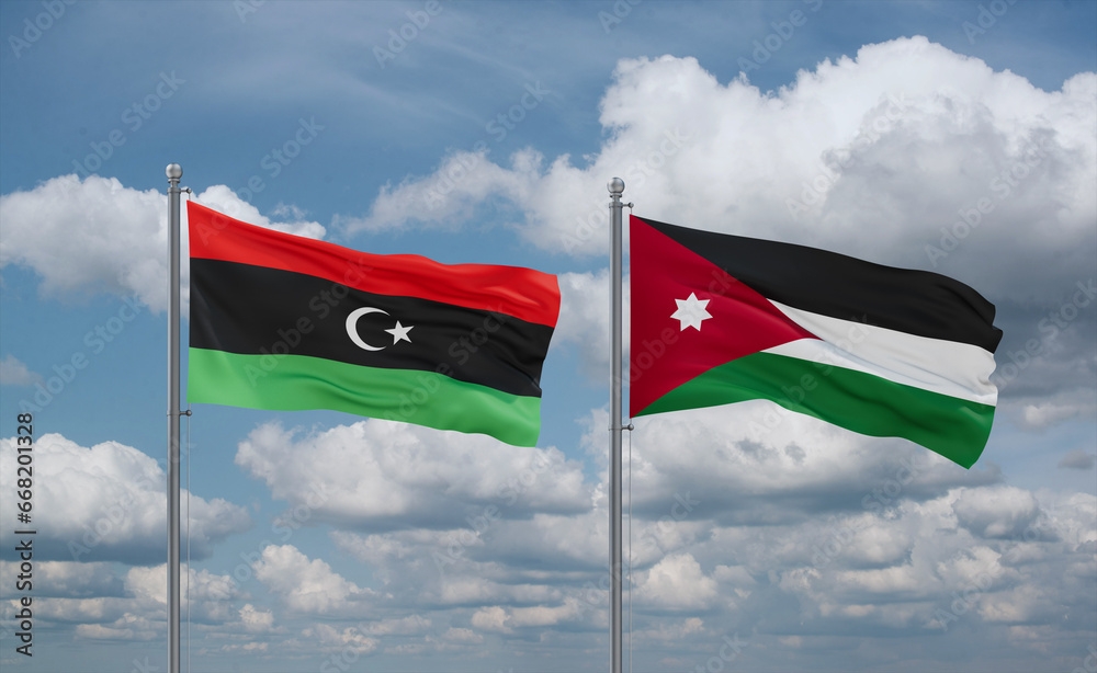 Jordan and Libya flags, country relationship concept Jordan and Libya flags, country relationship concept