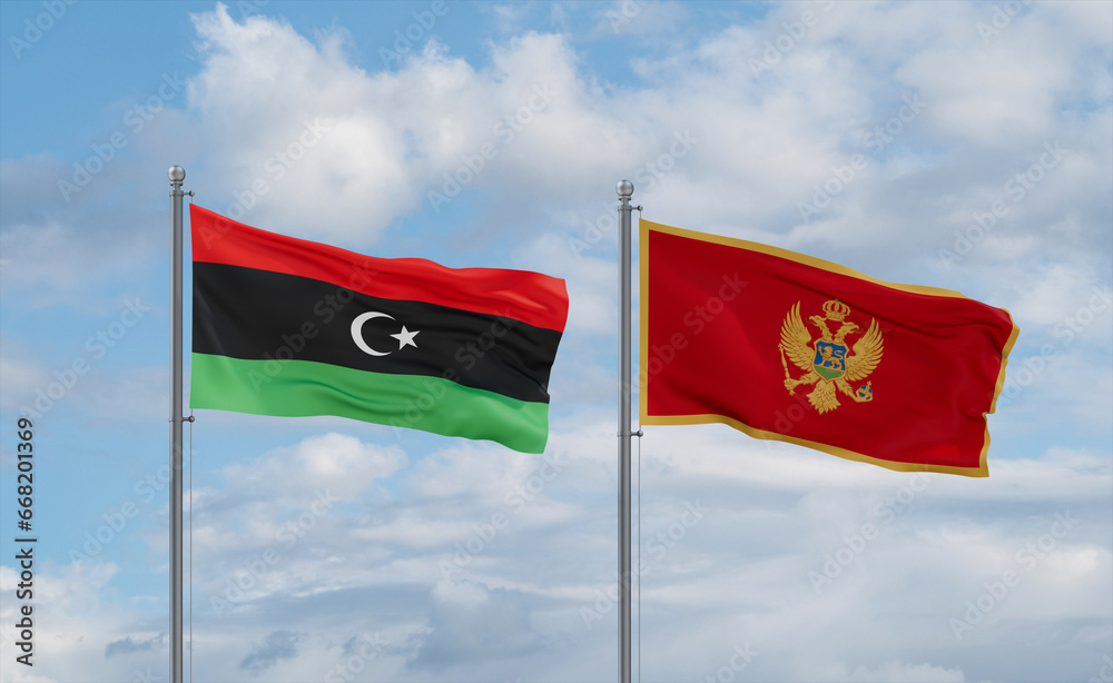 Montenegro and Libya flags, country relationship concept Montenegro and Libya flags, country relationship concept