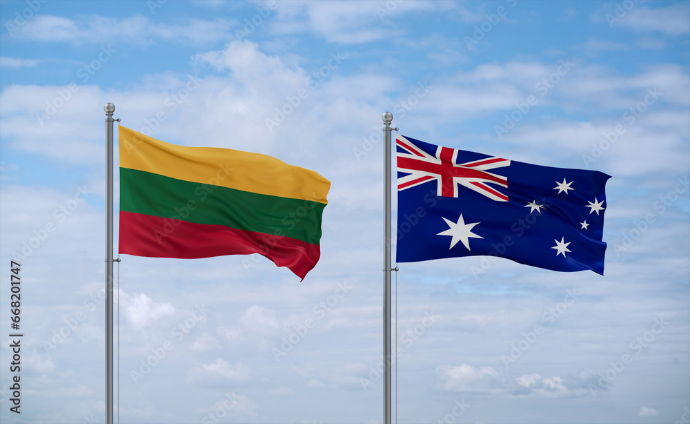 Australia and Lithuania flags, country relationship concept Australia and Lithuania flags, country relationship concept