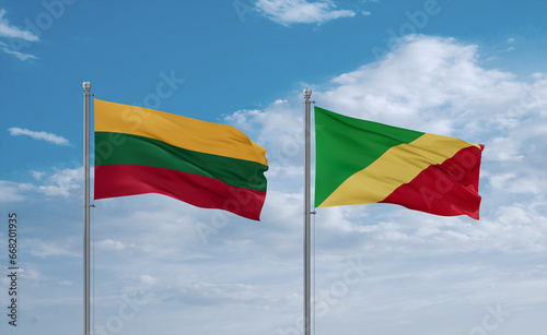 Congo and Lithuania flags, country relationship concept