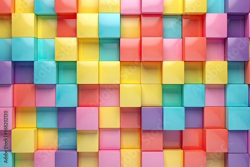 Abstract bright geometric pastel colors colored 3d gloss texture wall with squares and rectangles background.