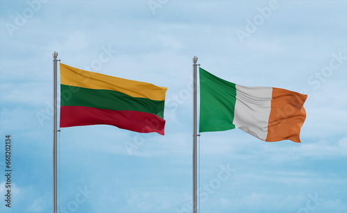 Ireland and Lithuania flags, country relationship concept