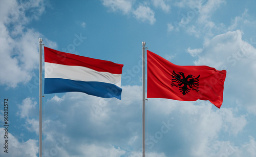 Luxembourg and Albania national flags, country relationship concept