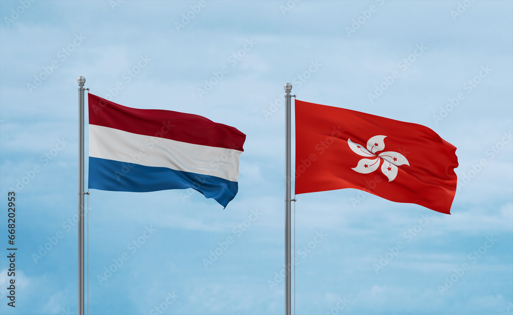 Hong Kong and Luxembourg flags, country relationship concept Hong Kong and Luxembourg flags, country relationship concept