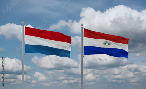 Paraguay and Luxembourg flags, country relationship concept