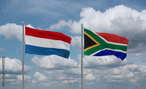 South Africa and Luxembourg flags, country relationship concept