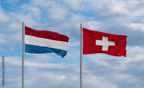 Switzerland and Luxembourg flags, country relationship concept