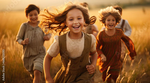  children running in an autumn field