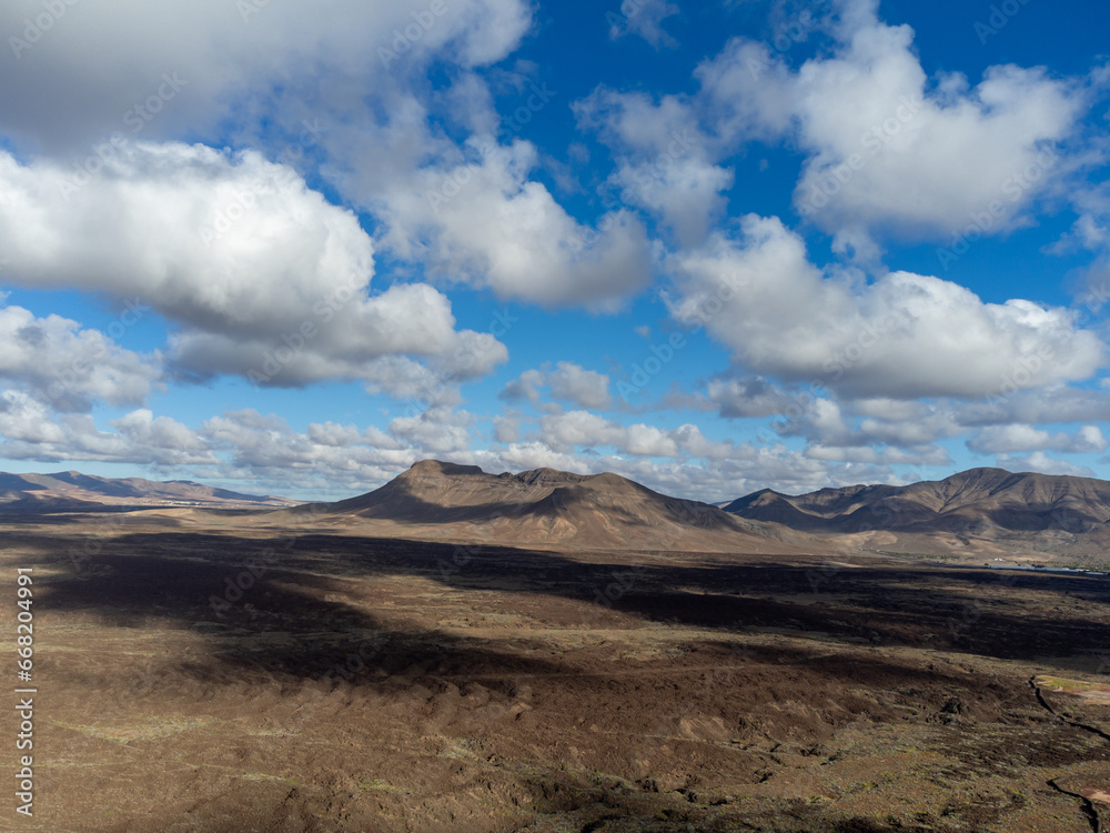 Canarian volcanic landscape and mountains on Fuerteventura island, Canary islands, winter in Spain