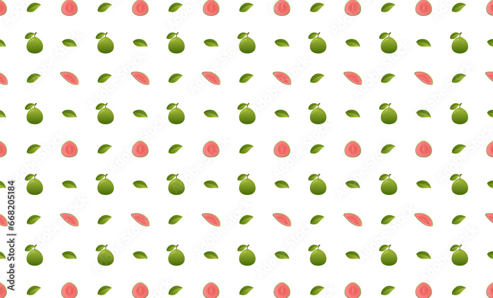 Guava whole, leaf and slice seamless pattern.Beautiful vector seamless pattern with whole Guava, leaves and Guava pieces. Doodles. Suitable for wallpaper, surface textures, textile. Guava whole, leaf and slice seamless pattern.Beautiful vector seamless pattern with whole Guava, leaves and Guava pieces. Doodles. Suitable for wallpaper, surface textures, textile.