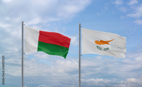 Cyprus and Madagascar flags, country relationship concept