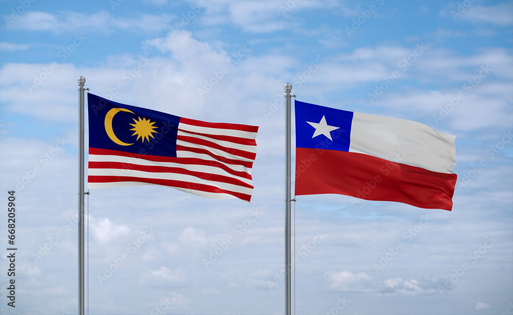 Chile and Malaysia flags, country relationship concept