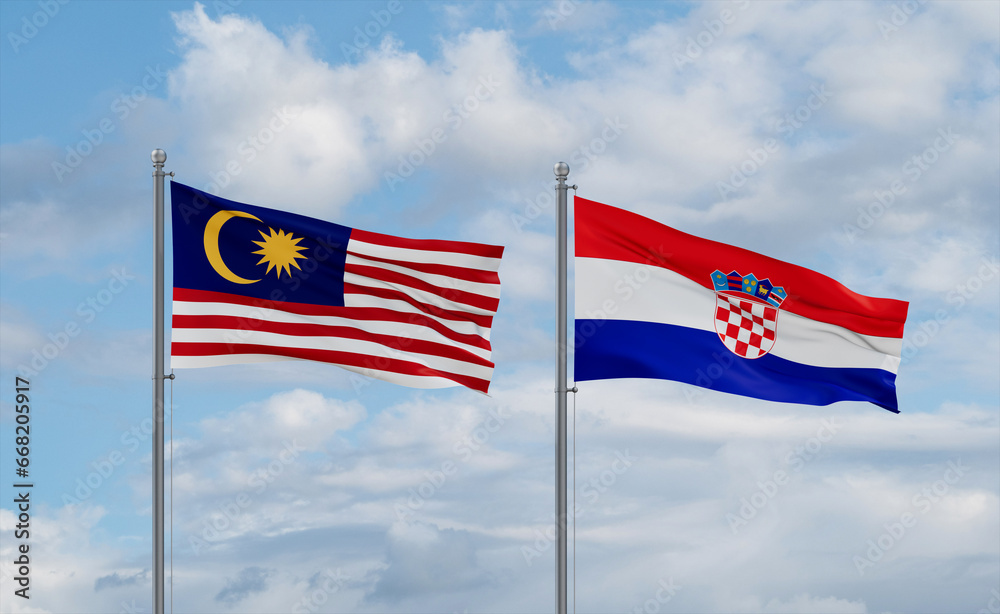Croatia and Malaysia flags, country relationship concept