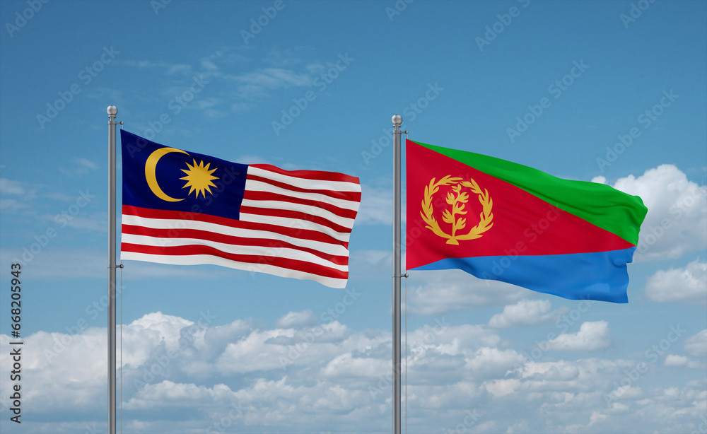 Eritrea and Malaysia flags, country relationship concept Eritrea and Malaysia flags, country relationship concept