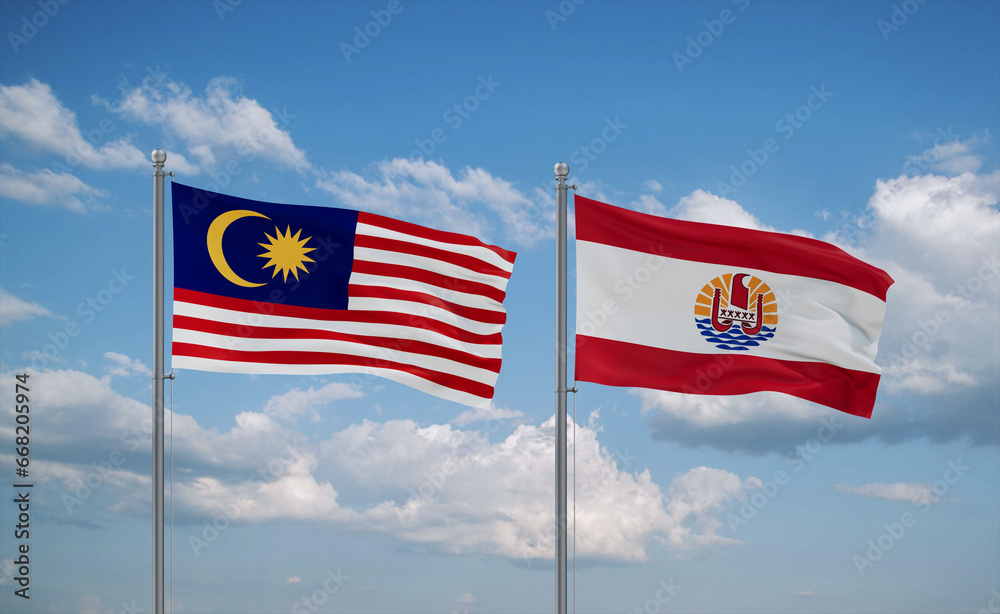 Malaysia and French Polynesia flags, country relationship concept