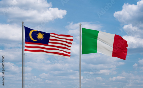 Italy and Malaysia flags, country relationship concept