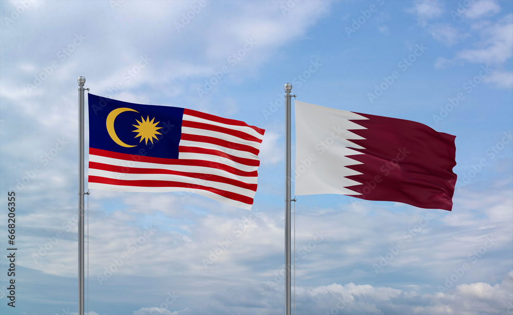 Qatar and Malaysia flags, country relationship concept