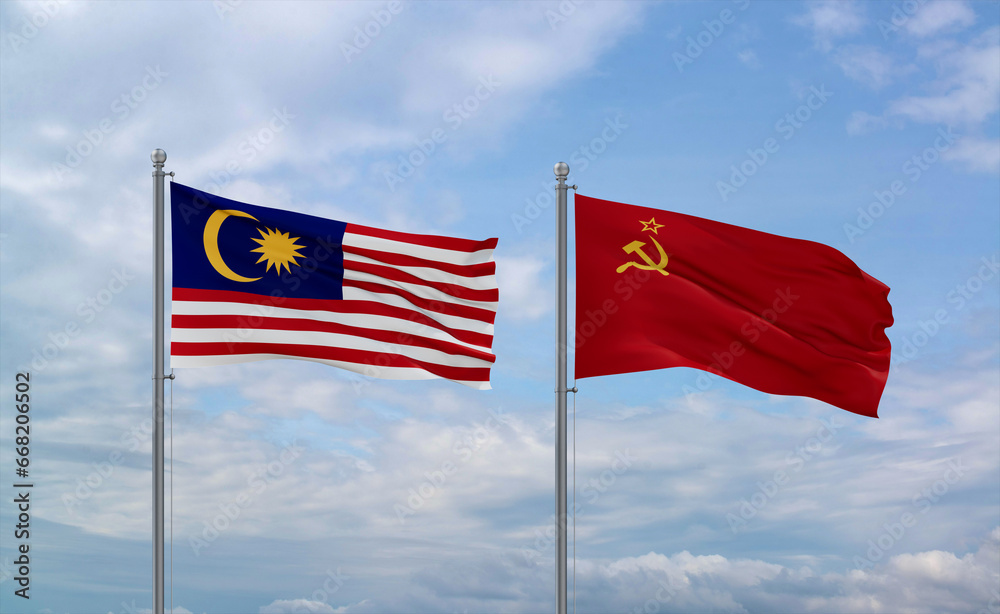 Soviet Union and Malaysia flags, country relationship concept Soviet Union and Malaysia flags, country relationship concept
