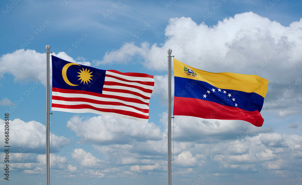 Venezuela and Malaysia flags, country relationship concept