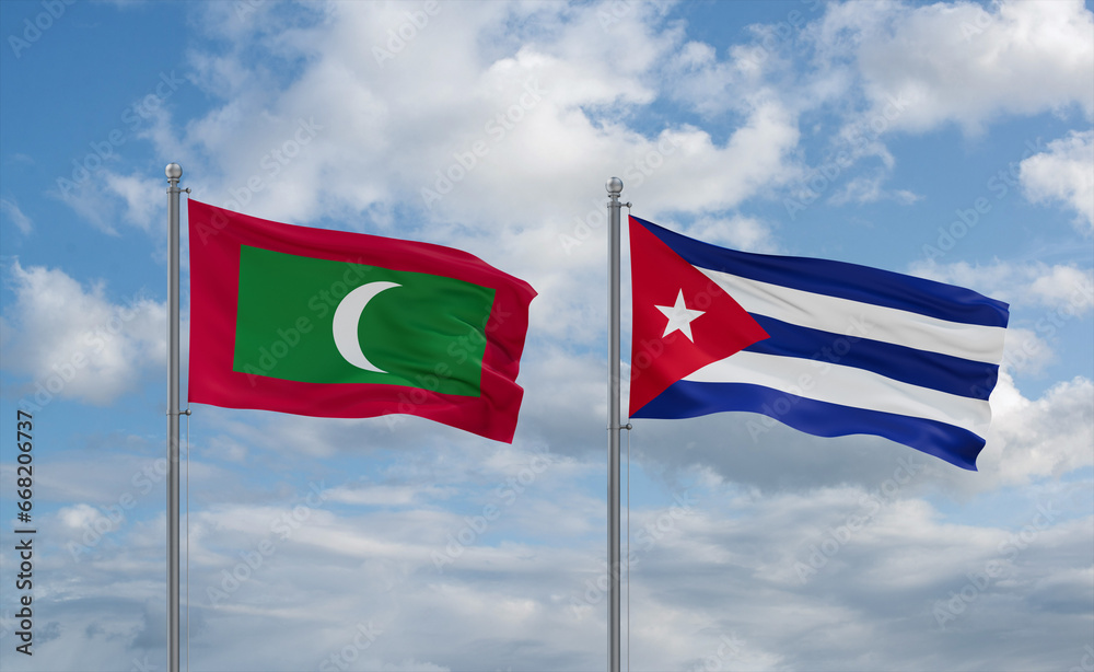 Cuba and Maldives flags, country relationship concept Cuba and Maldives flags, country relationship concept