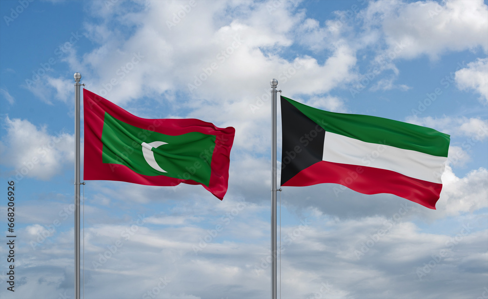 Kuwait and Maldives flags, country relationship concept Kuwait and Maldives flags, country relationship concept