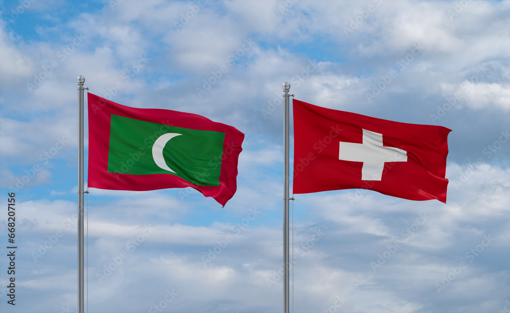 Switzerland and Maldives flags, country relationship concept