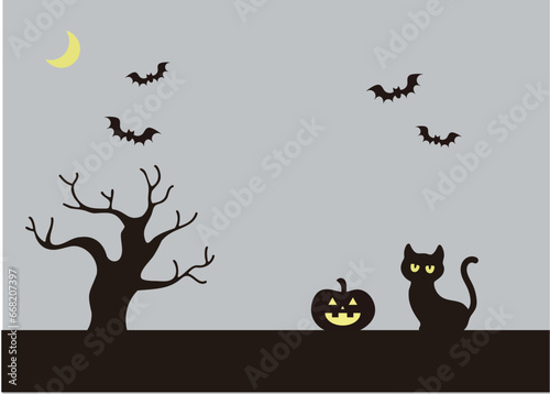 ハロウィンのかぼちゃと黒猫のかわいいフレーム背景イラスト素材
