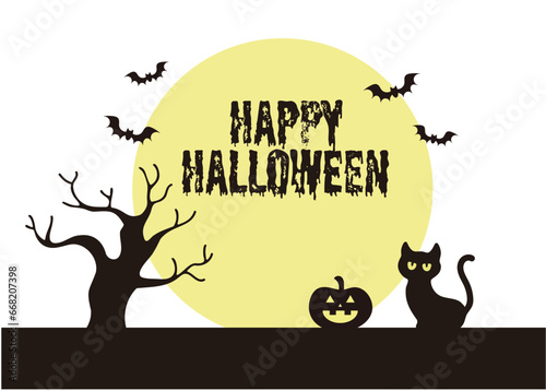 ハロウィンのかぼちゃと黒猫のかわいいフレーム背景イラスト素材