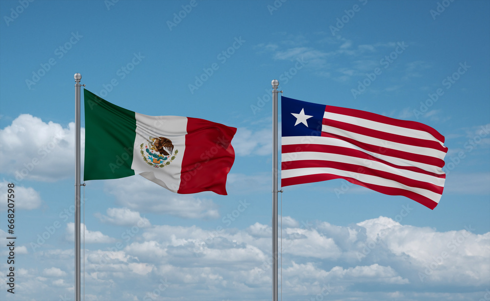 Liberia and Mexico flags, country relationship concept