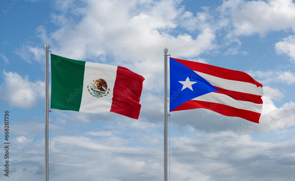 Puerto Rico and Mexico flags, country relationship concept