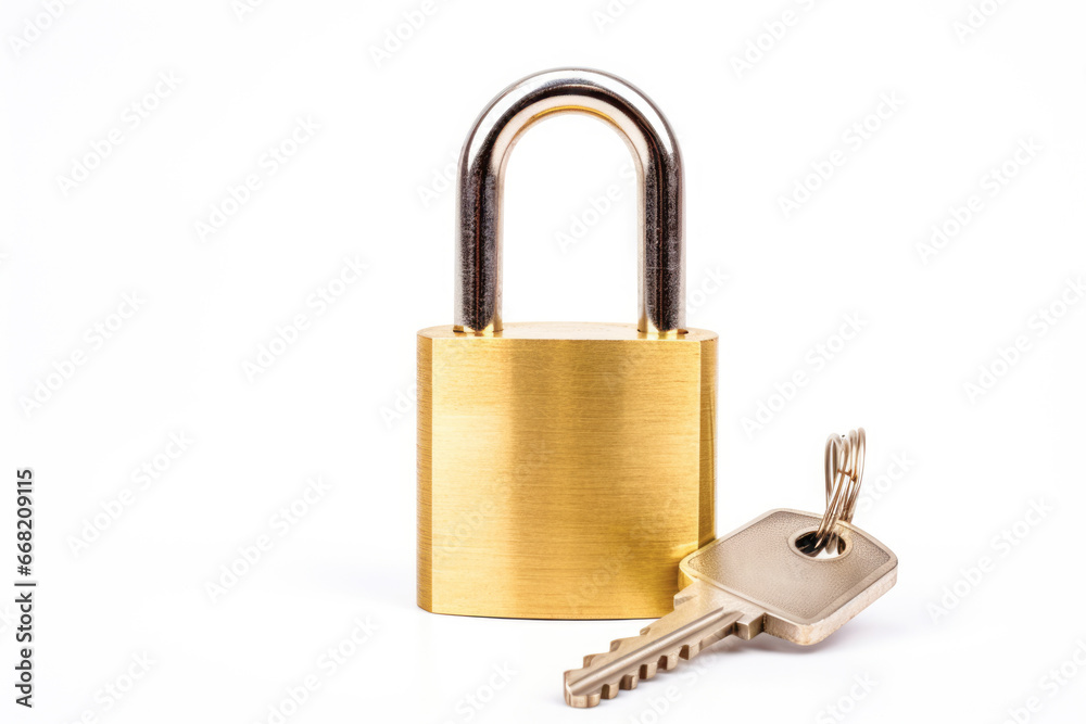 The metallic sheen of a brass padlock signifies the secure and closed nature of a valuable object, serving as a reliable safeguard for one's possessions. The metallic sheen of a brass padlock signifies the secure and closed nature of a valuable object, serving as a reliable safeguard for one's possessions.