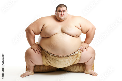 An Asian sumo wrestler, representing the rich tradition, characterized by their large and imposing stature, isolated on a white background.