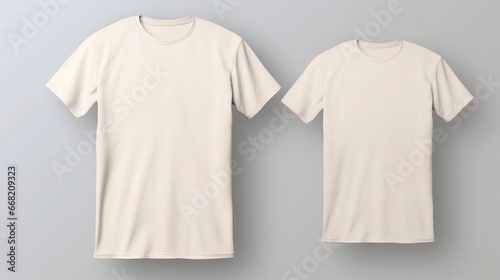 Two beige T-shirts different size on a one color background. Mock up. Blank for creating promotional products with prints and logo