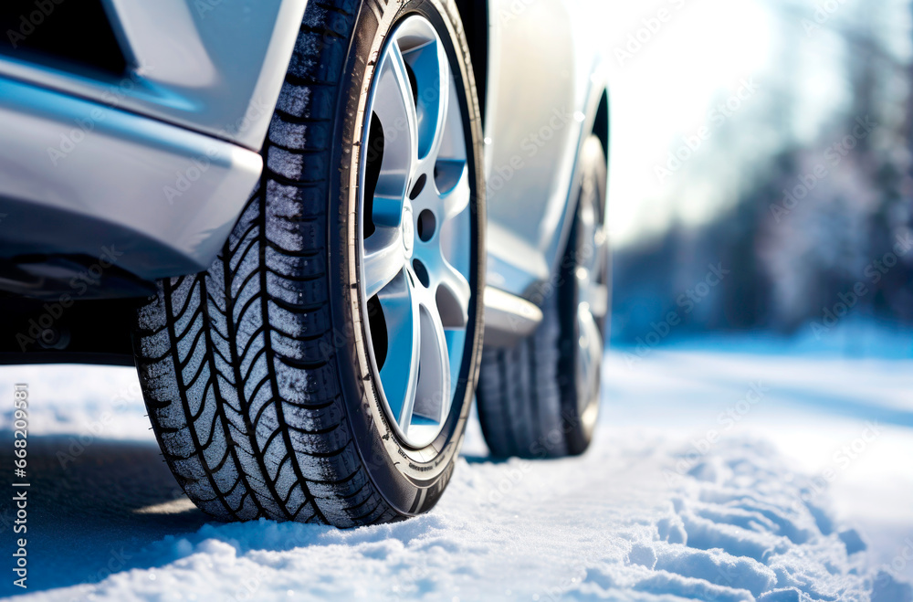 Winter tyres in extreme cold temperature. AI Generated