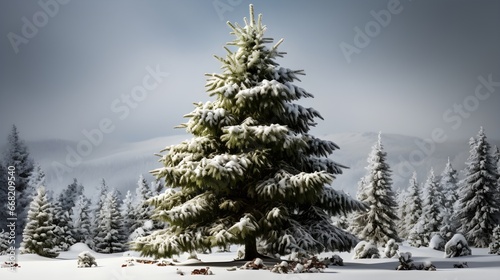 Christmas tree in snow, Generative AI