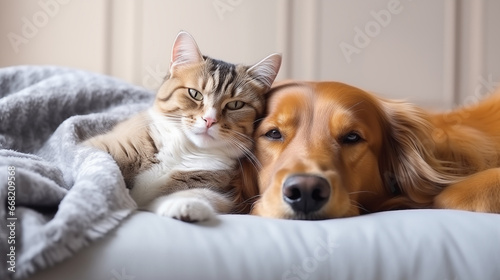 Dog cat sleep together. © tbralnina