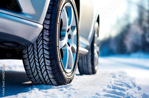 Winter tyres in extreme cold temperature. AI Generated