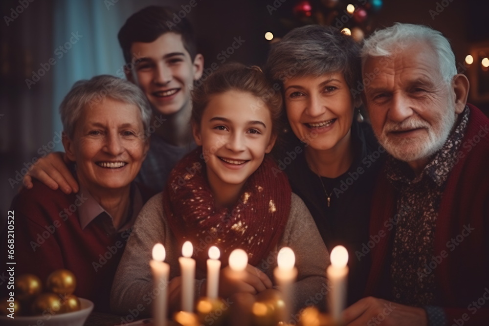 Family celebrating New Year enjoying dinner Family celebrating New Year enjoying dinner