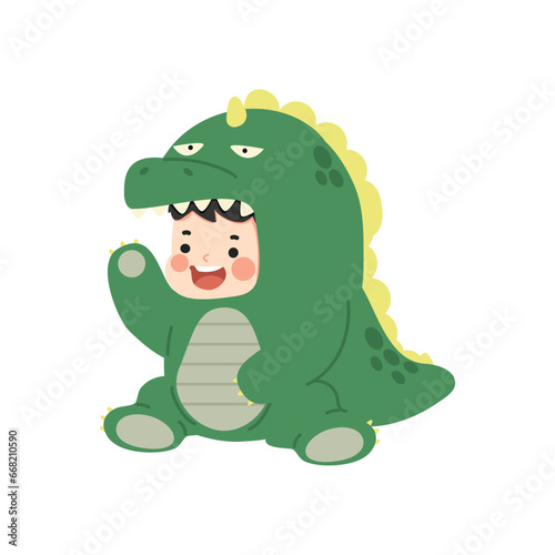 Kid boy dressed as a dinosaur character