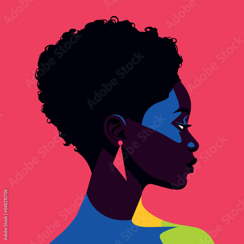Black woman modern icon avatar. African woman design. Abstract contemporary poster. Wall art design. Vector stock	