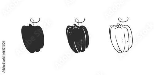 Hand drawn vector abstract graphic black and white silhouette autumn vegetable harvest thanksgiving and Halloween pumpkin set.Halloween outline autumn vegetable harvest design concept.Autumn symbol.