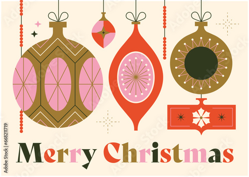 Christmas greetings card with Christmas vintage ornements