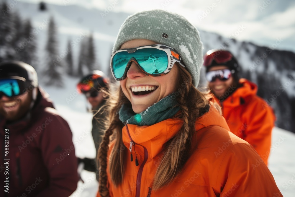 People on apres ski party on ski resort People on apres ski party on ski resort