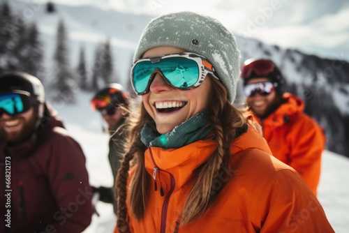 People on apres ski party on ski resort photo