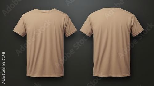 Two beige T-shirts one size on a one color background. Mock up. Blank for creating promotional products with prints and logo photo