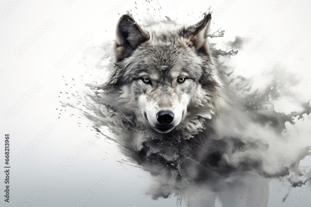 Abstract wolf with complex motion and hazy color